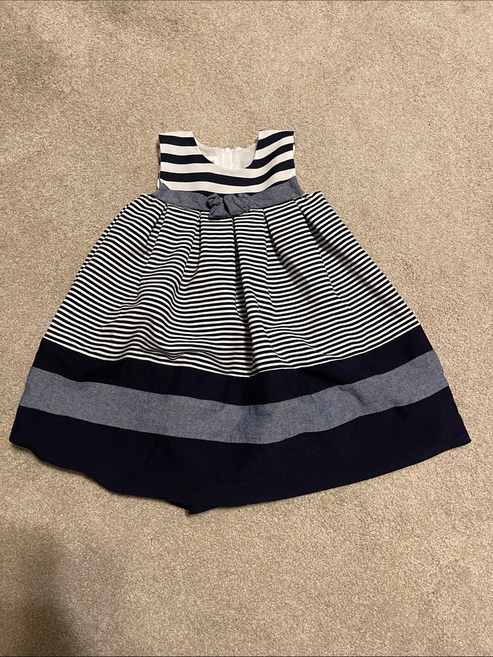 Bonnie Jean Navy and White Striped Bow-Front Party Dress